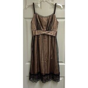 TALBOTS Party Dress Size 4 Petite Gold Black Tulle/Lace Sleeveless Cocktail  NWT